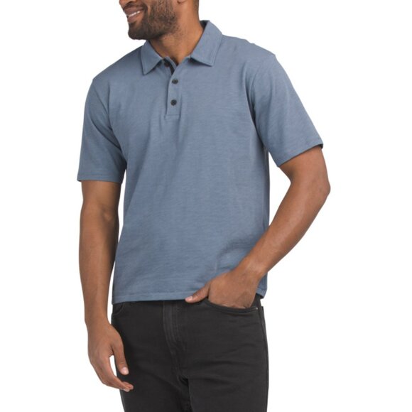 RAG & BONE Slate Blue Classic Slub Jersey Polo